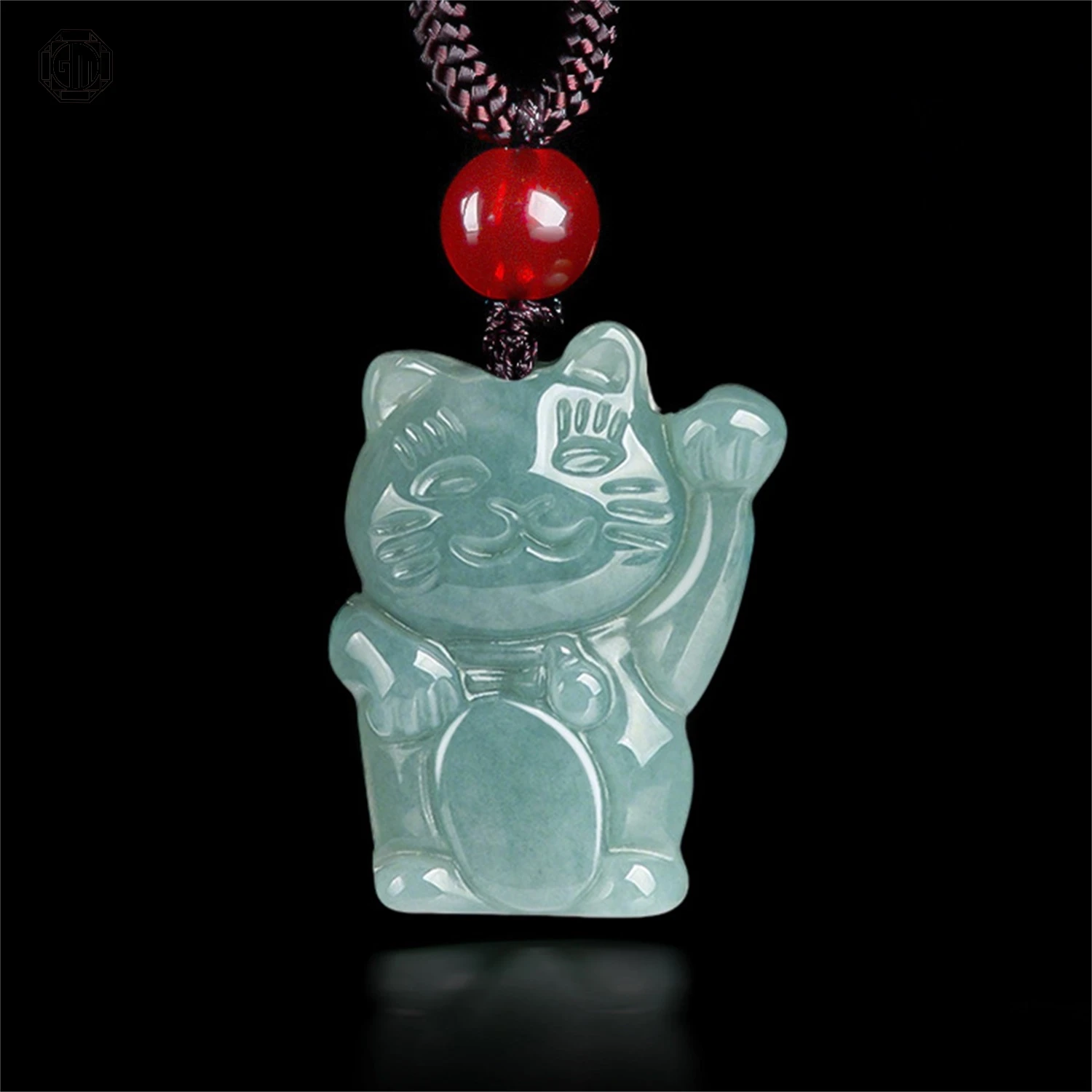 

Natural Type A Jadeite Pea Green Blue Water Lucky Cat Cartoon Cat Waxy Type Unisex for Men Women Cute Jade Pendant Hanging Neckl