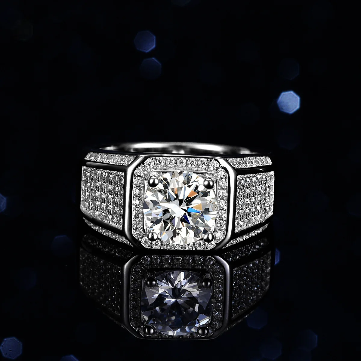 Boutique PT950 platinum full diamond moissanite ring fashionable 2 carat atmospheric boss mens ring platinum diamond ring