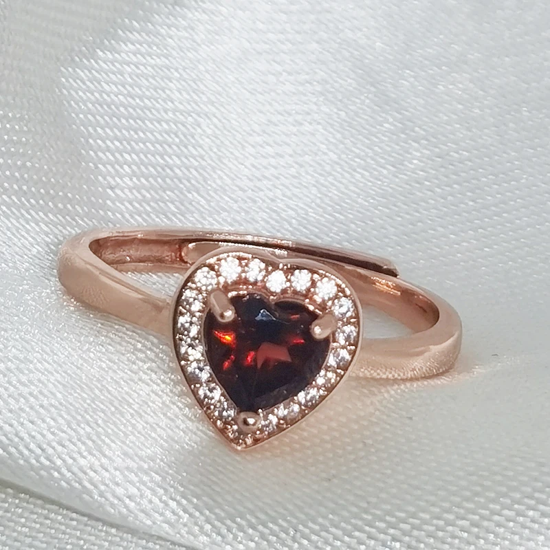 

MeiBaPJ Natural Red Garnet Gemstone Trendy Love Heart Ring for Women Real 925 Sterling Silver Charm Fine Jewelry