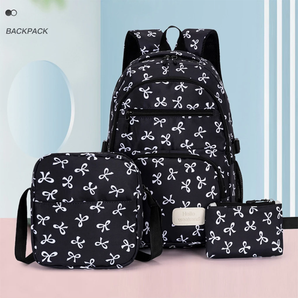

New 3PCS/Set Bow Print Backpack with Crossbody Bag and Small Purse Bow Student Bookbag Cute Laptop Backpack for Teens Girls ﻿