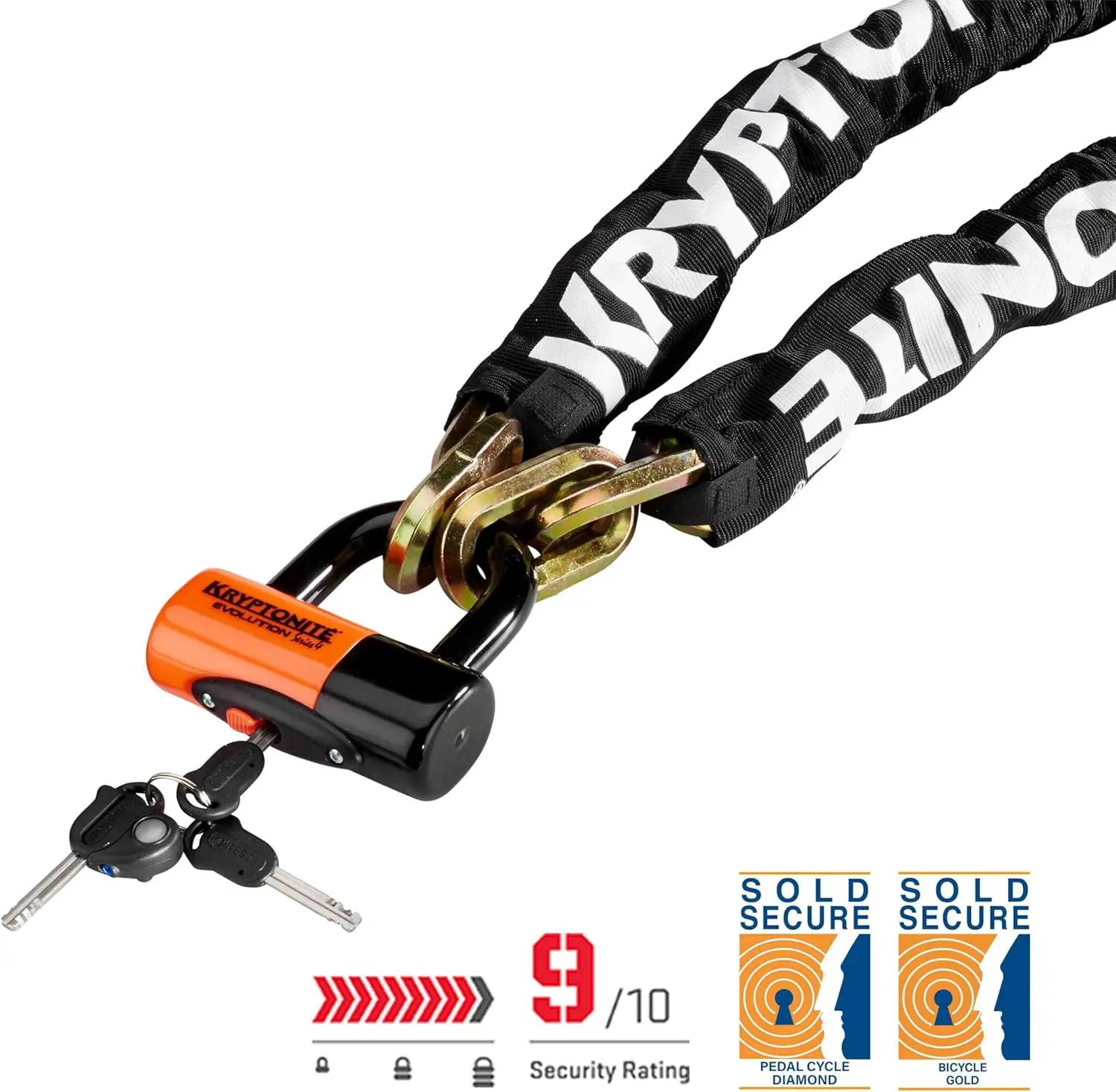 Bike Chain Lock, 3.25 Feet Long Heavy Duty Anti-Theft Sold Secure Gold Bicycle Chain Lock