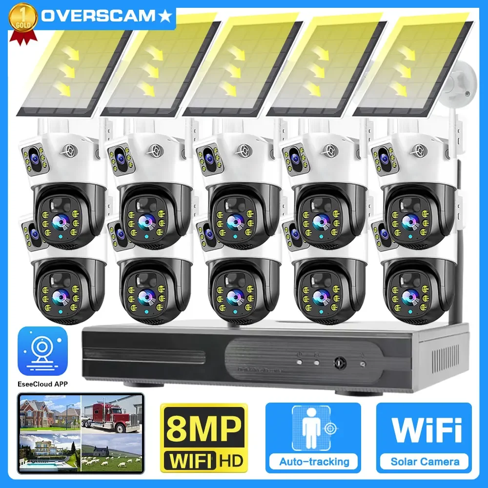 10CH NVR 8MP Wireless CCTV Security Camera System Outdoor Solar Battery Powered Wifi IP Camera PTZ Video Surveillance Protection