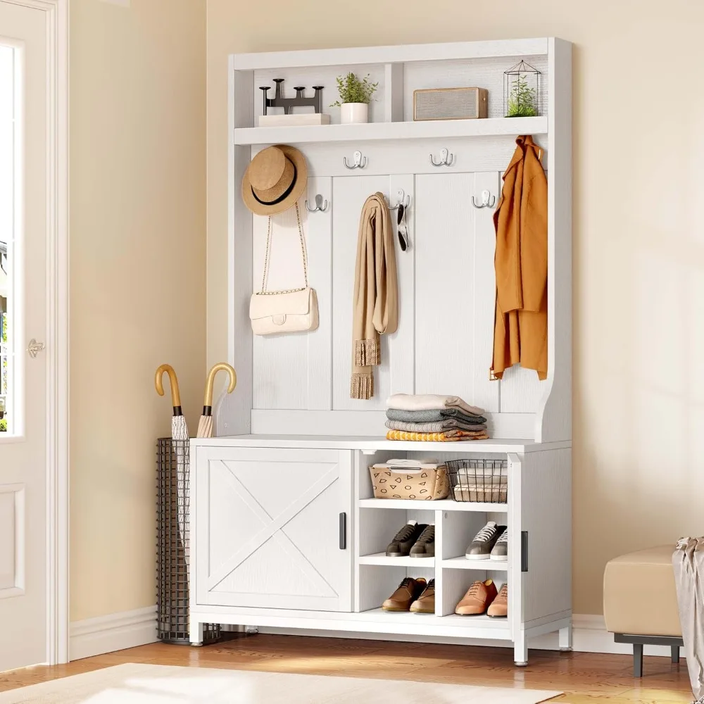 

Shoe Storage, 4-in-1 Coat Rack with Bench, Entrance Organizer, Hall Tree with Adjustable Shoe Storage and Hanging Hooks