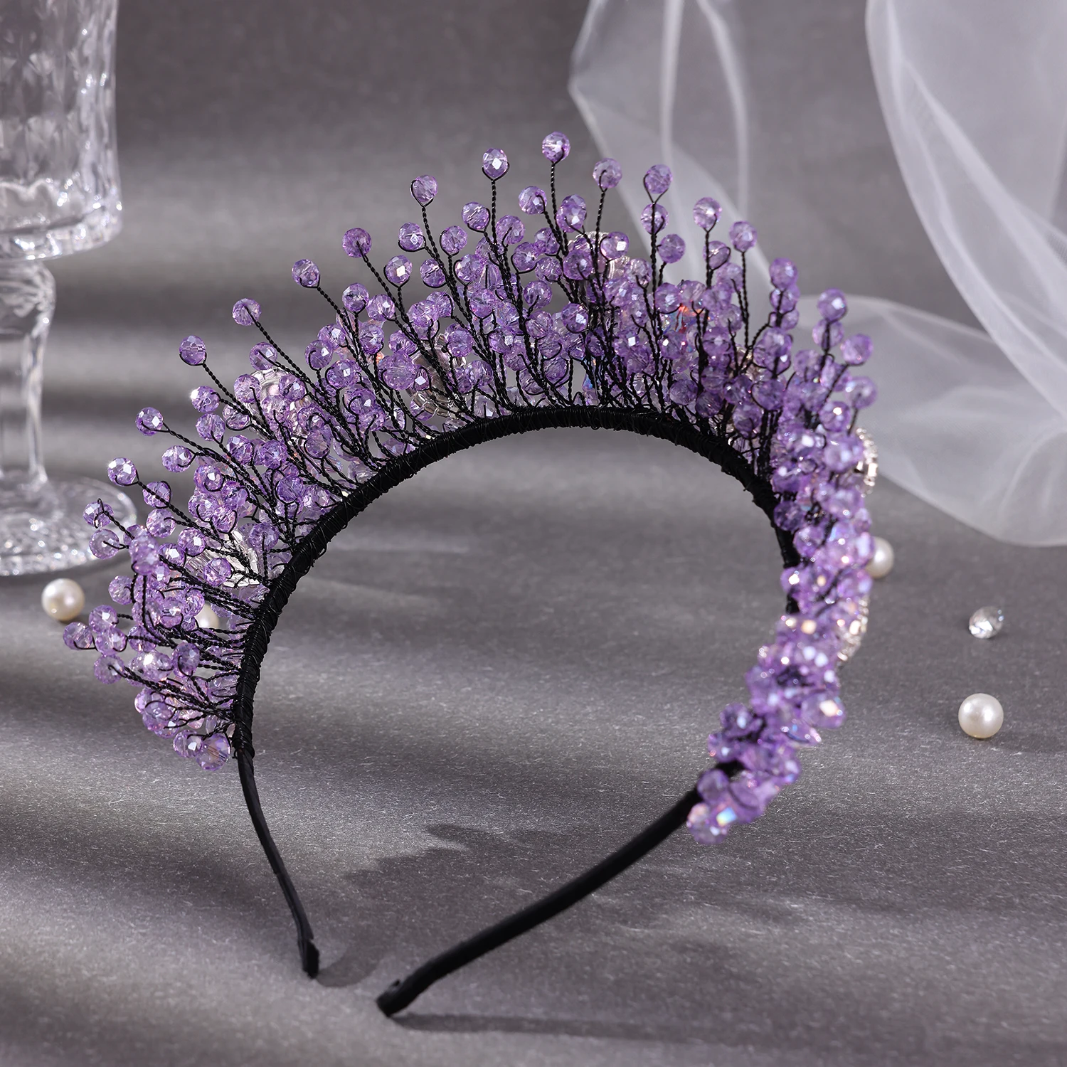 Luxury Purple Crystal Rhinestone Hairbands Colorful Stars Headbands For Women Bride Wedding Hair Accessories Pageant image 3