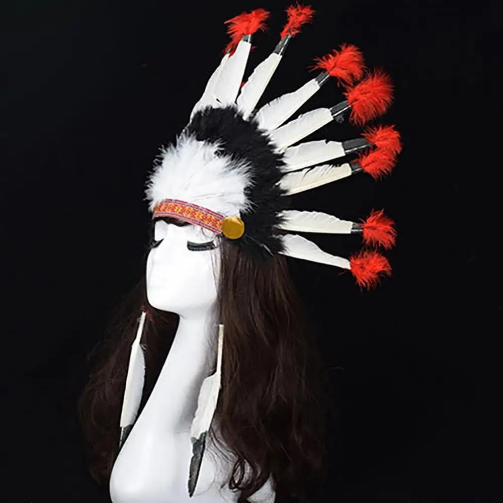 Cosplay Headdress Prop Hat Indian Chief Style Feather Thanksgiving Day Carnival Props