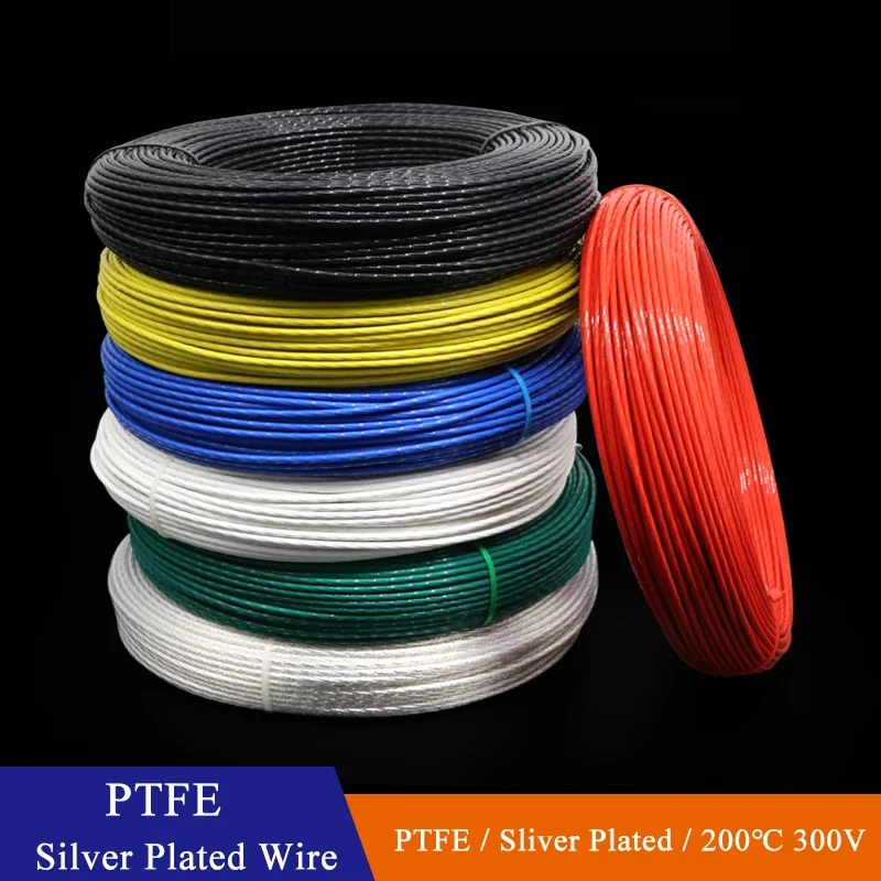 5M/10M PTFE Silver Plated Wire 30AWG ~ 10AWG High Purity OFC Electronic HiFi Audio Speaker Headphone DIY Signal Copper Cable