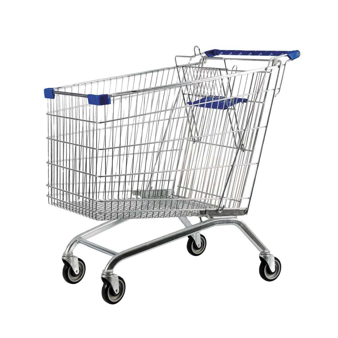 270L High-Capacity Hypermarket Hand-Push Supermarket Metal Shopping Trolley with Mesh Body Four Wheels