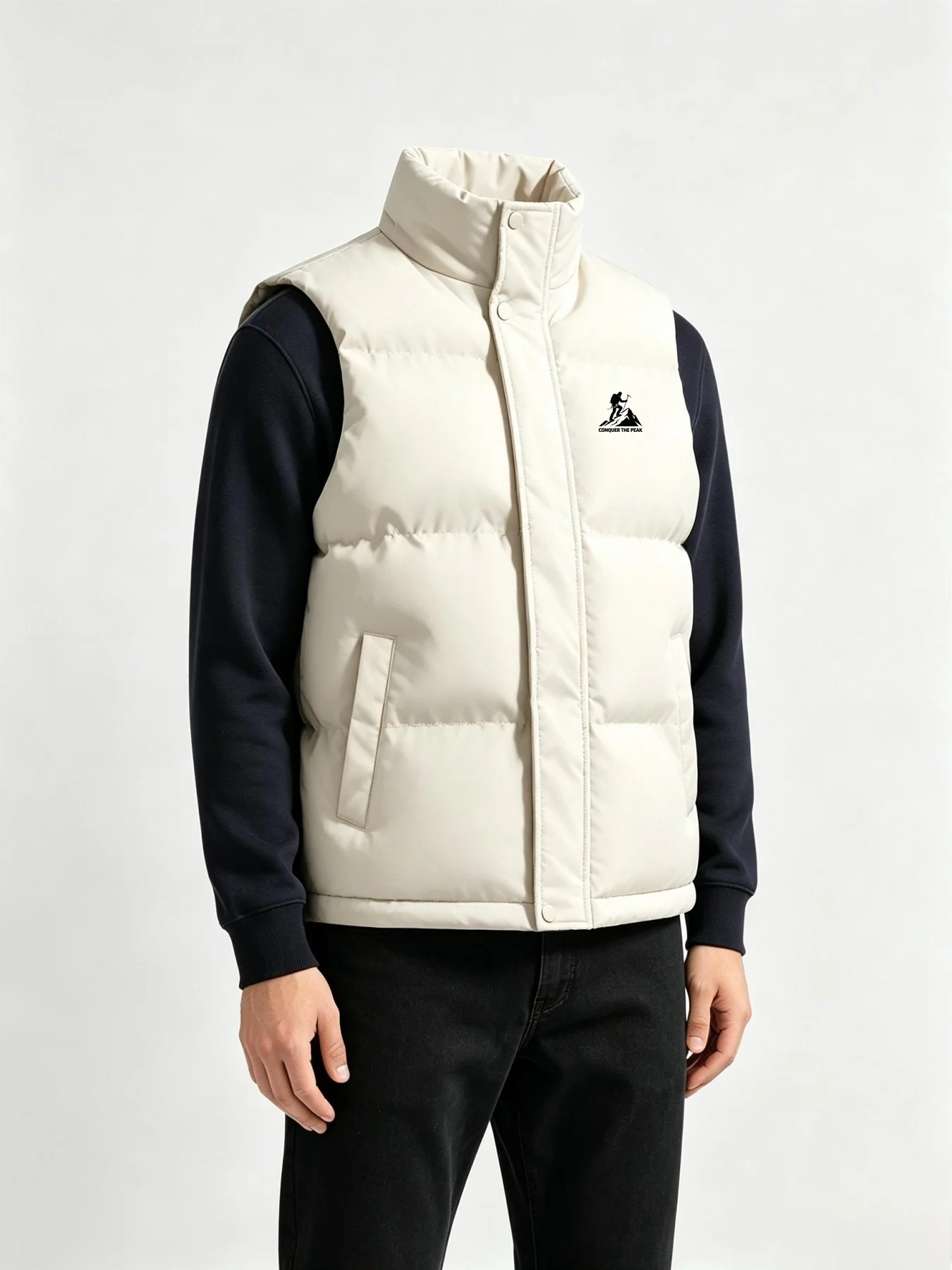 Men Winter Thick Cotton Puffer Vest Stand Collar Sleeveless Warm Outerwear