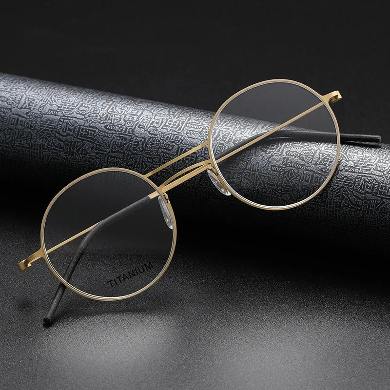 

Handmade Round Titanium Glasses Frames 5518 Retro Men Double Beam Round No Screw Eyeglasses Denmark Brand Lightweight Women