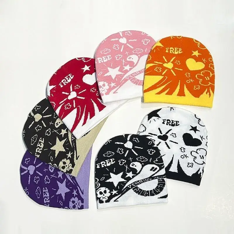 

39BB Popular Hat Knitted Skull Hat with Jacquard Pattern Girl Shopping Hat