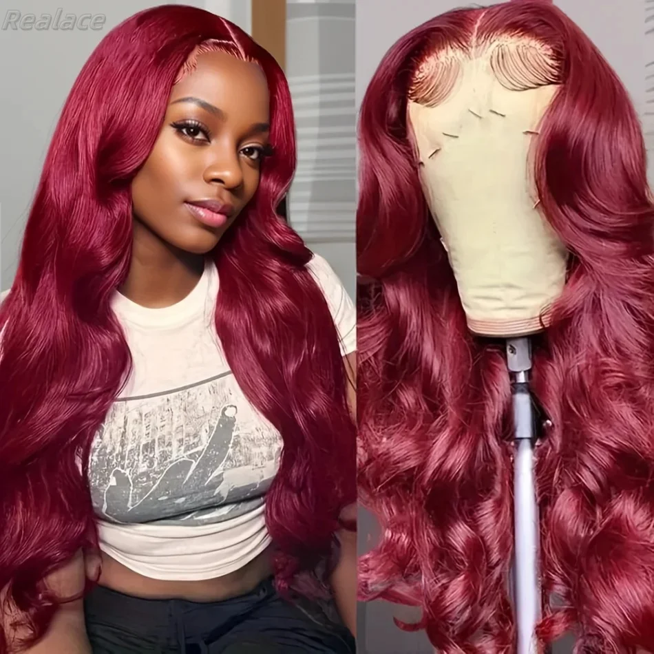 30 Inch Lace Frontal Human Hair Wigs 13x6 HD Body Wave Transparent Front Colored Burgundy Brazilian Wig on Sale Choice For Women