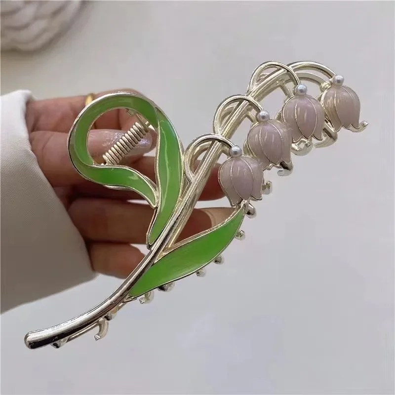 New Women Elegant Gold Lily of The Valley Geometric Crab Claw Hair Hairpin Clips Vintage Metal Headband Hair Accessories