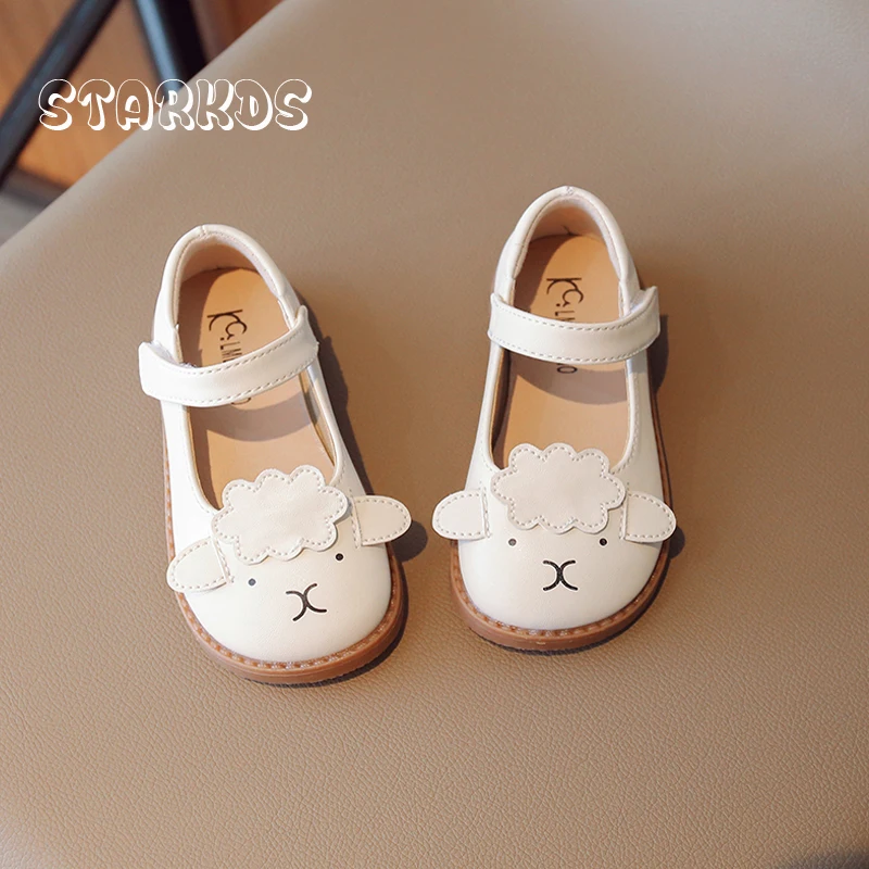 Cute Cartoon Sheep Ballet Flat Kids Whitie Pu Leather Dress Shoes Toddler Girls Spring New Soft Sole Animal Loafers