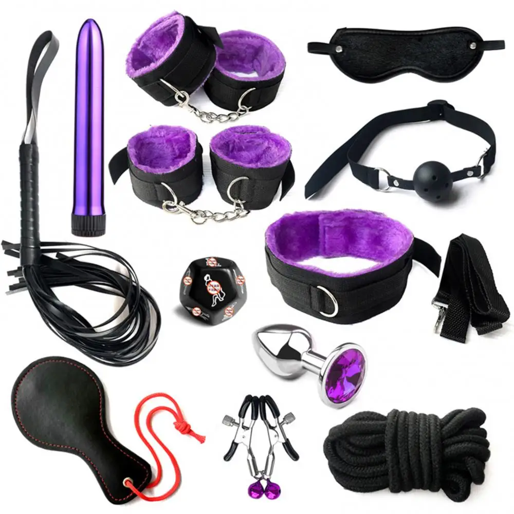 Blindfold 12Pcs/Set Sexual Bondage Handcuff Whip Adult Couple Sex Toys Tools Set Erotic Sex Toys For Adult Leather BDSM Kits