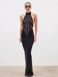 Lace Patchwork Dresses For Women Fashion Sexy Streetwear Solid Sleeveless Tank Sheath Hip Wrap Long Vestidos Robe Female Elegant