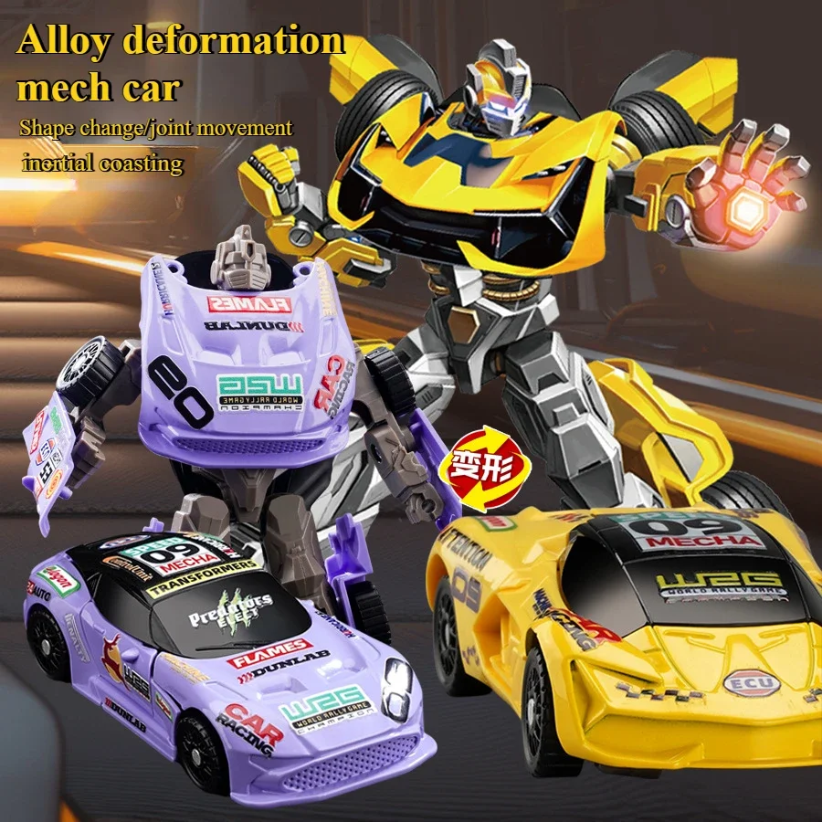 12PCS Alloy Transforming Mecha Robot Inertia Car, Movable Joints, Inertia Glide, Single Body Transformation, Change Two Forms