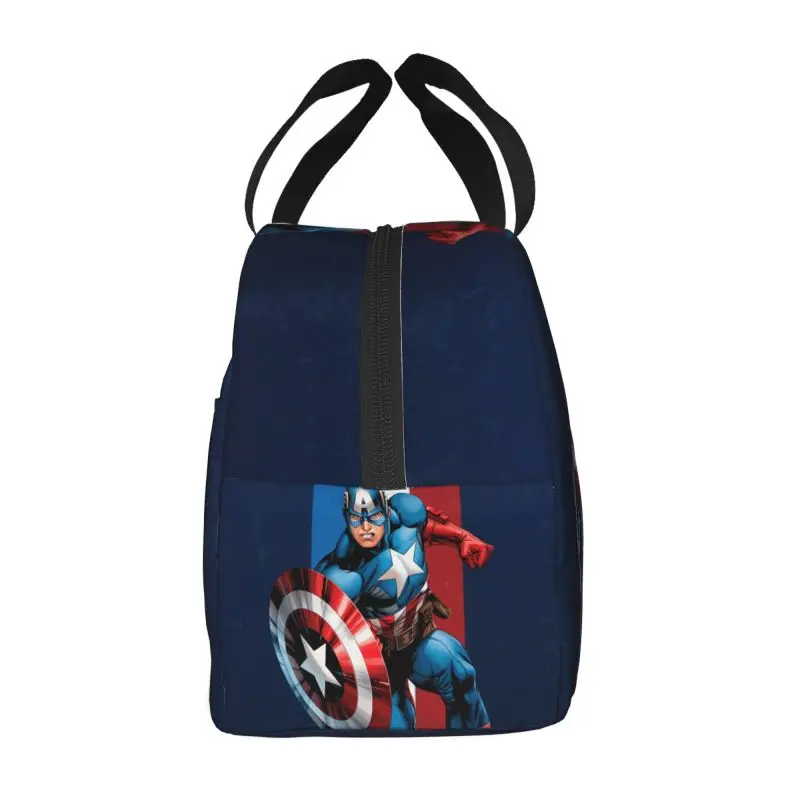 Custom Captain America Insulated Lunch Bag for Camping Travel Waterproof Cooler Thermal Lunch Box Women Food Container Tote Bags