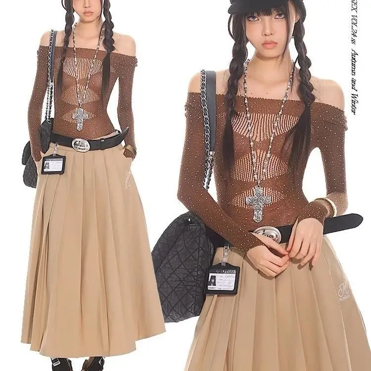 سالينسي مثير الجوف خارج ارتداءها Bodycon Y2K طويلة الأكمام موضة تي شيرت المرأة الجاز الرقص الشرير الشارع الشهير داخلية