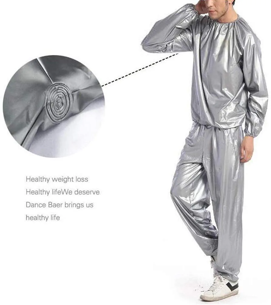 Men Women Sports Outfits Sauna Sweat Sets Long Sleeve Pullover Top Long Pants PVC Sweating Suit for Gym Workout Yoga Sportswear - view 2
