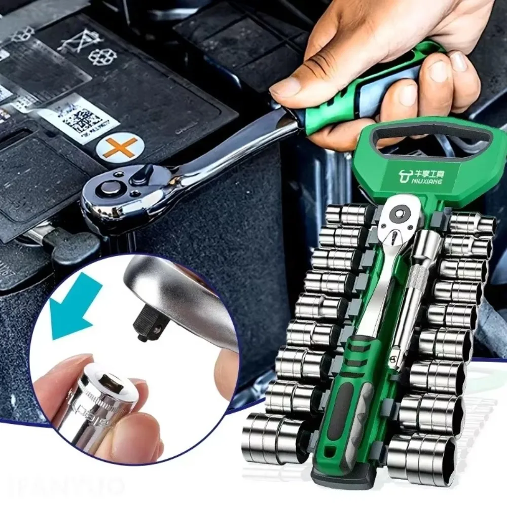 

New Chrome Vanadium Steel Socket Wrench Set 1/4 Ratchet Tool Ratchet Wrench Kit Combination With Holder Sleeve Spanner Wrench