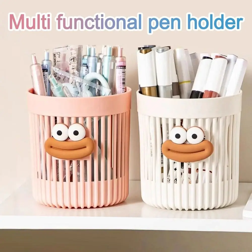 Cartoon Big Mouth Pencil Holder DIY Round Pencil Case Large Capacity Desktop Storage Buckets Students Stationery