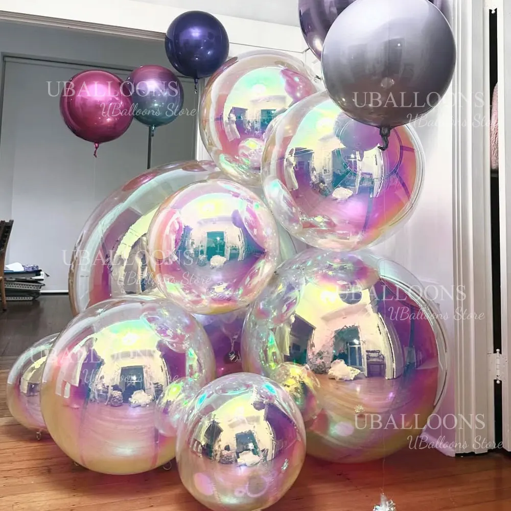 22~50 Zoll schillernde 4D-Rundballons, große riesige, schillernde Laser-Heliumfolienballons für Geburtstag, Hochzeit, Pool, Party, Dekoration – Detail 3