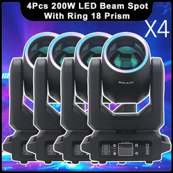 4pcs/lot YUER LED Stage Light 200W Beam Spot Moving Head Light With Ring 18 Prism Rainbow Effect Lamp DMX DJ Disco Club Xmas Bar