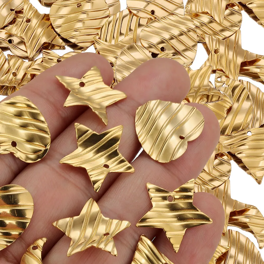 

20pcs Stainless Steel Geometry Moon Stars Heart Texture Charm Earrings Conectors for Jewelry Making Materials Supplies Wholesale