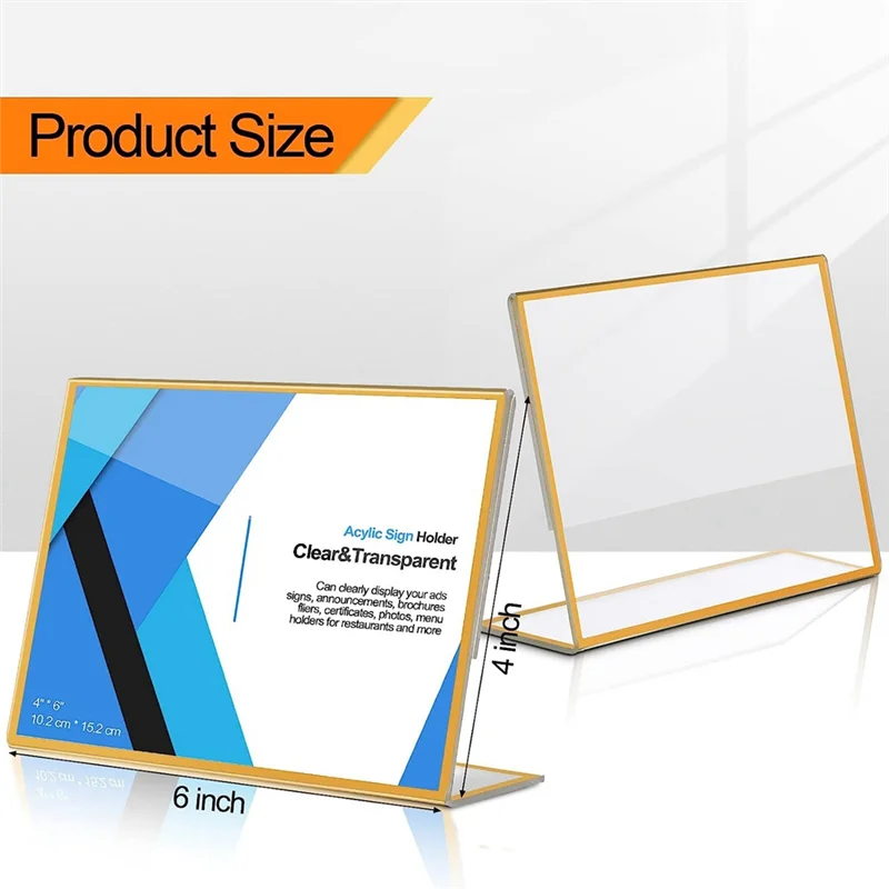 

AB30-24PCS Gold Frame Acrylic Sign Holder Wedding Table Number Holder Slanted Menu Double Sided Stand, 4X6inch Horizontal