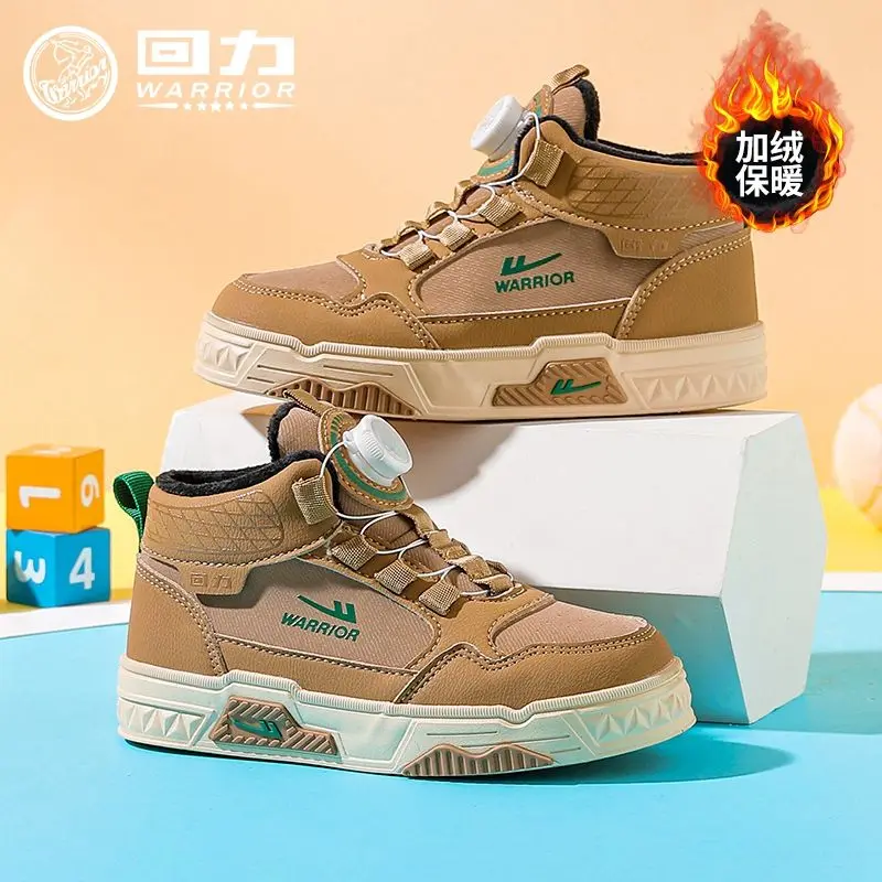 

Детская плюшевая зимняя обувь Warrior, высокие кроссовки 2024, теплая хлопковая обувь на флисовой подкладке для мальчиков, детская обувь