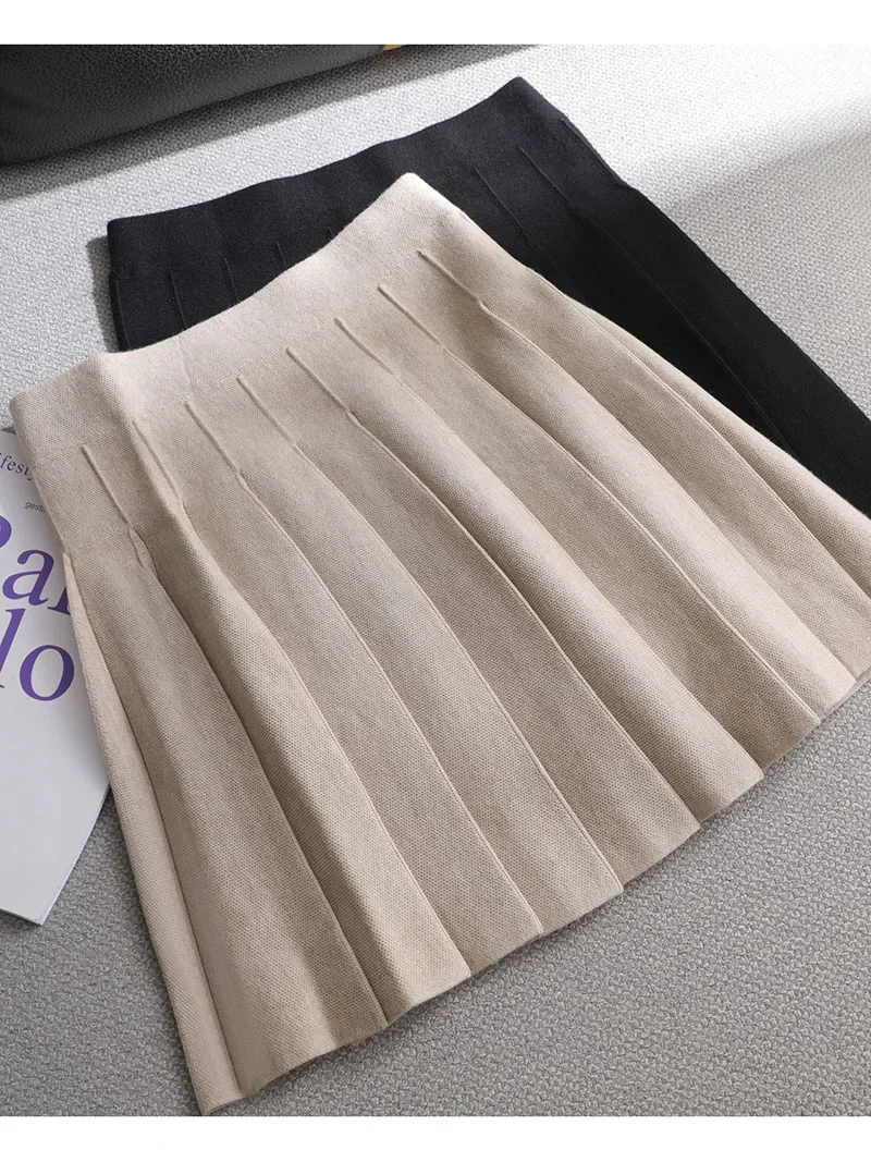 Ezsskj Autumn winter a-line thick short SWEATER Skirt Women good quality cute pleated mini skirt female elegant knit skirt