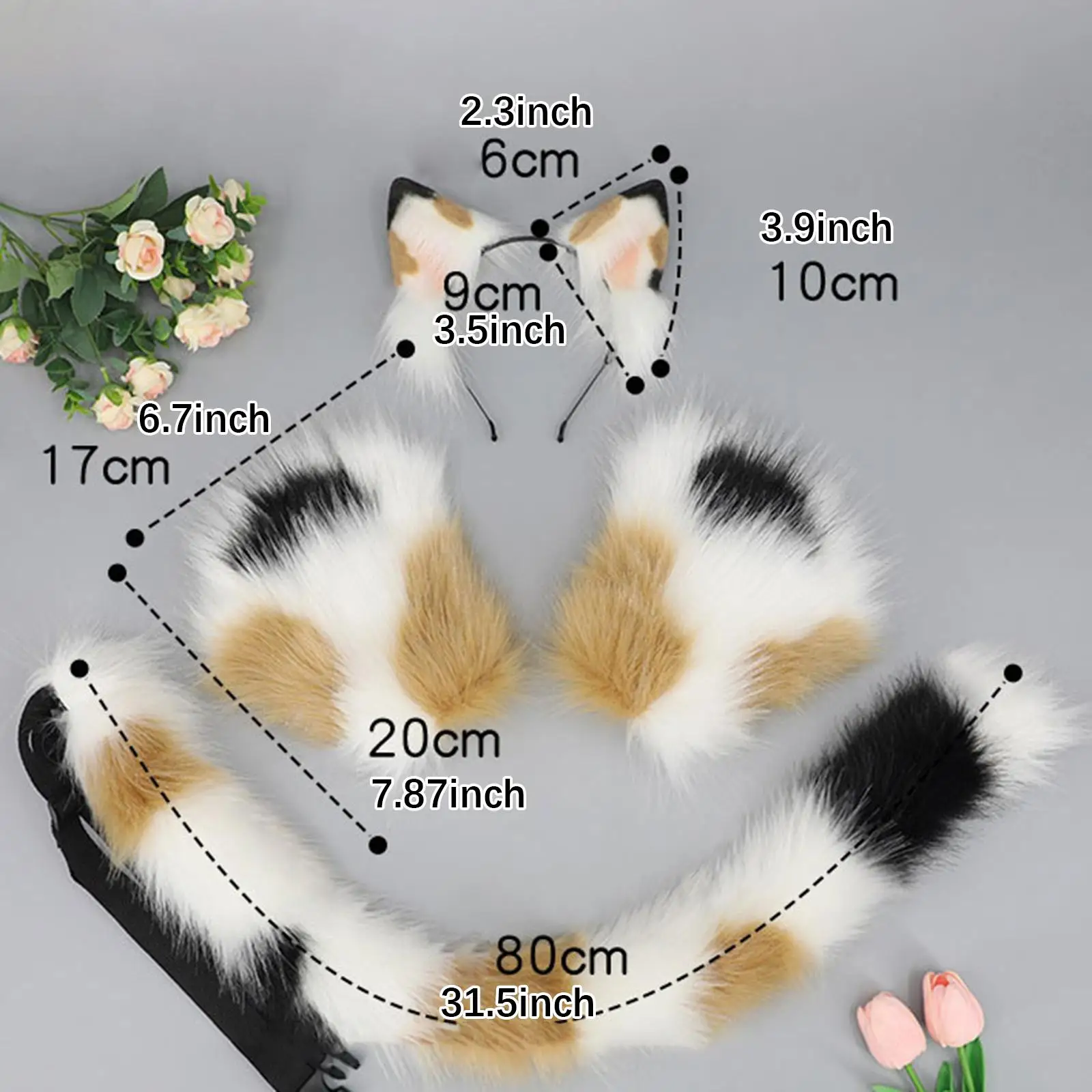 ذيل أذن القطط وذيل طويل مع حزام قابل للتعديل لإكسسوارات الشعر للأطفال