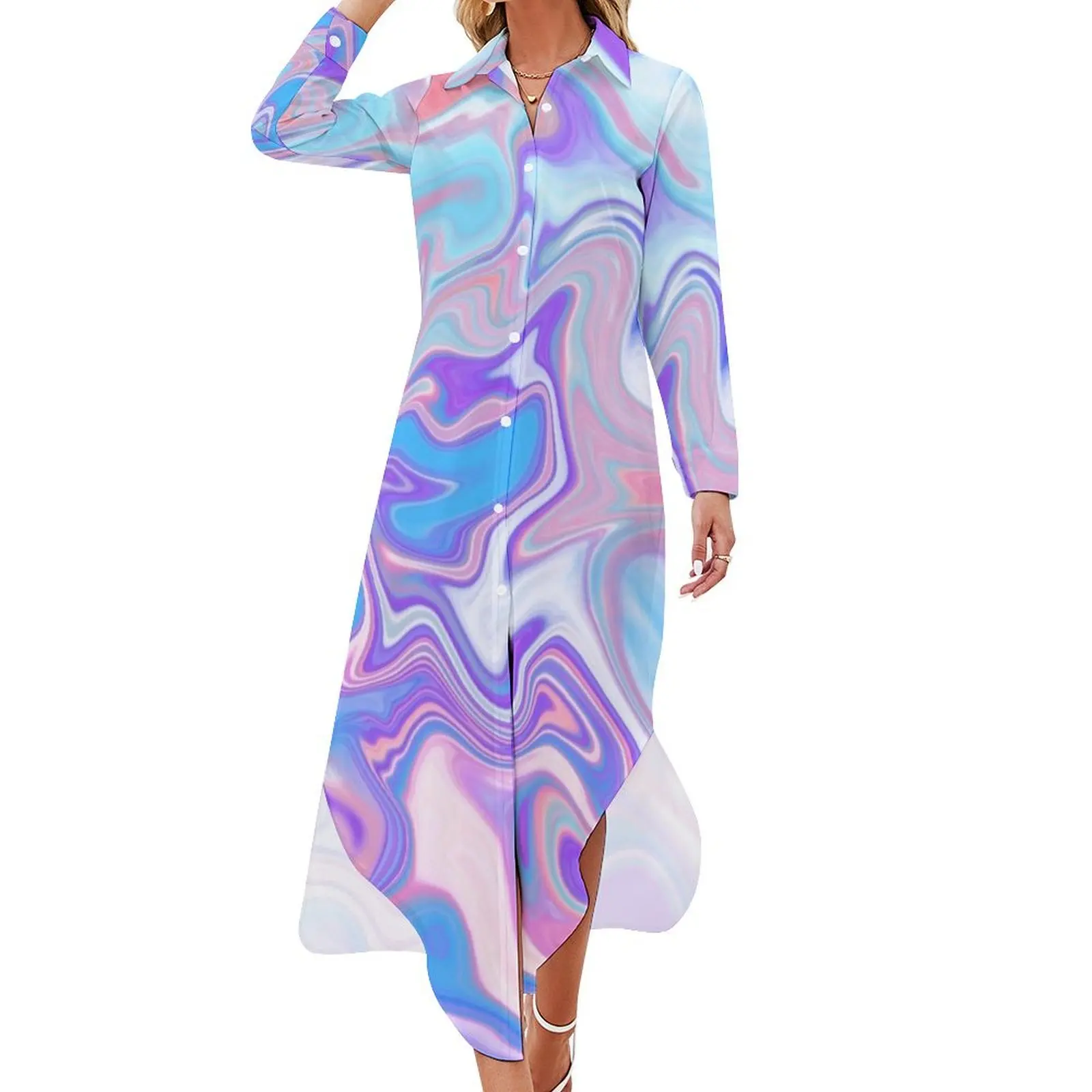 

Soft Feminine Paint Pour Pattern Long Sleeved Shirt Dress party dress women elegant luxury Women's summer skirt Woman fashion