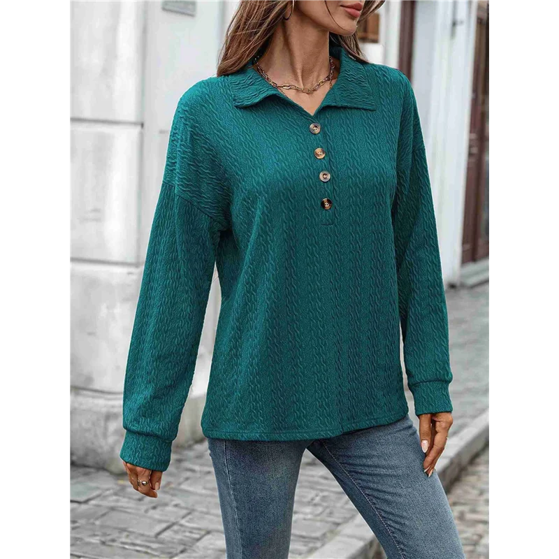 【SEE】 Camicie da donna a maniche lunghe larghe con bottoni sul risvolto in tinta unita autunno e inverno