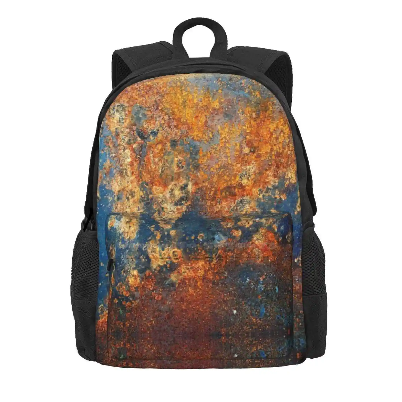 Autumnal Rust Hot Sale Schoolbag Backpack Fashion Bags Rust Texture Metal Stain Red Blue Industrial Urban Abstract Dave David