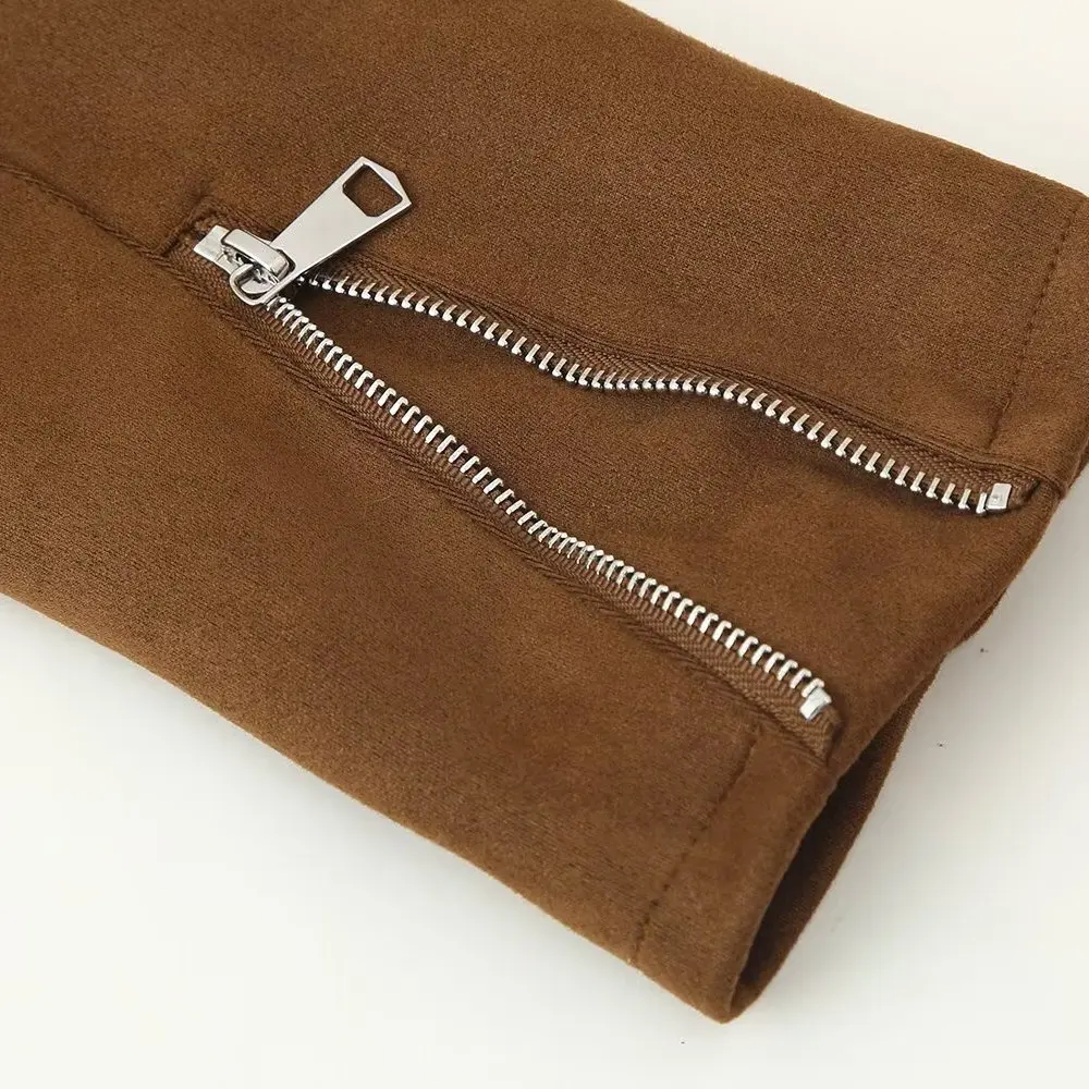 JNLEAOG Faionable ort Zipper Jaet Collar Women's Outerwear Versatile Autumn New Arrival Polyester Long Sve Coat