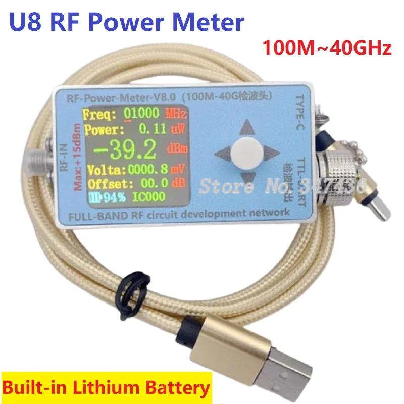 100M-40Ghz V8 TYPE-C USB RF Power Meter TTL DATA Communication Digital Display Power Detector FOR Ham Radio Amplifier