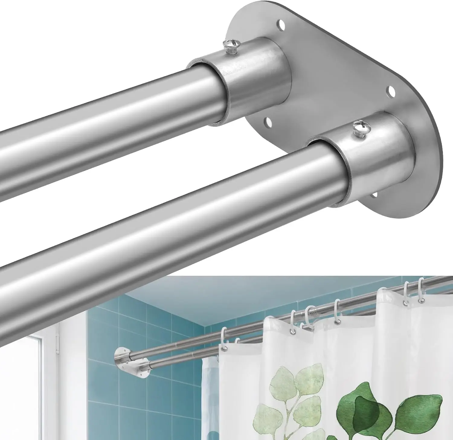 

Double Shower Curtain Rod 28 to 75 Inches Elegant Double Shower Rod Adjustable Wall Mounted Double Shower Curtain Pole for Bathr