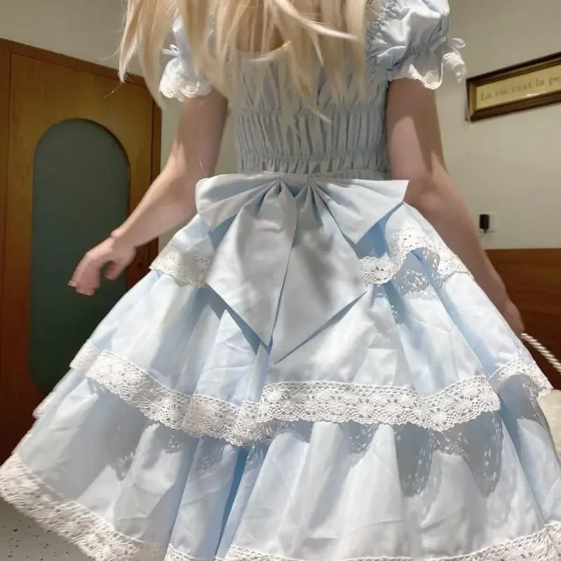 Primavera Estate Harajuku giapponese Jsk Op Lolita abito da sposa dolce fiocco carino elegante bretella increspata donna 2025 vendita calda