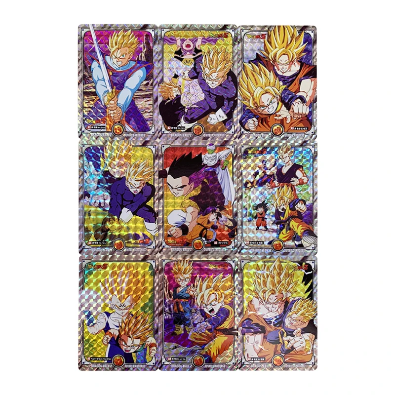 9Pcs Dragon Ball Flash Card Super Saiyan Goku Vegeta Gohan Game Anime Collection Cards Gift Toys Two Flash Patterns Are Optional