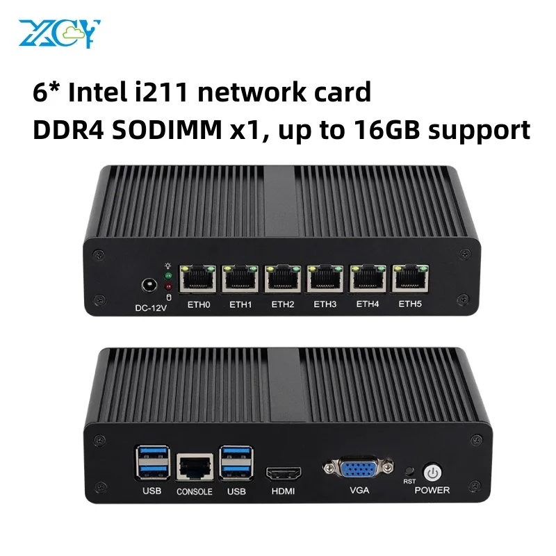 XCY mini router 6 * LAN i211 NICS 1 * RJ45 intel 4405U DDR4 WIN10/11 LINX Ubuntu PXE centos soft sever pfsense computer pc