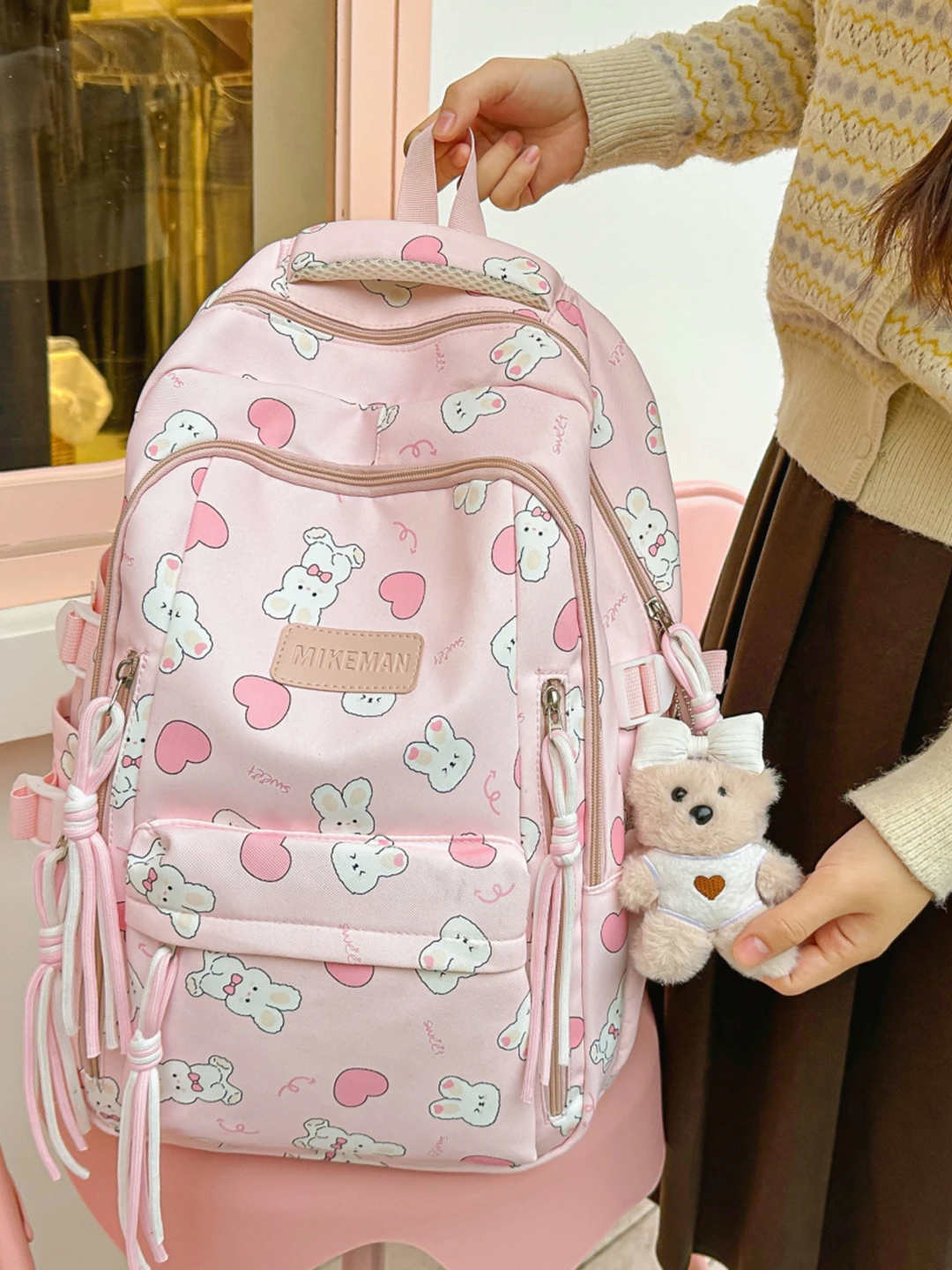 

2026 New Large Capacity School Bag for Girls High School Students Cute Double Shoulder Backpack Spine Protection School Bag