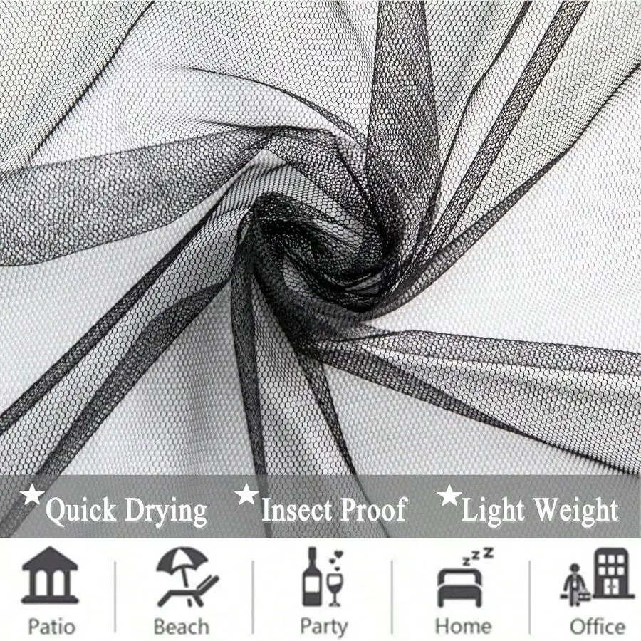 

Black Voile Mesh Screen Curtain Waterproof Lightweight Privacy Bug Netting For Patio Balcony Porch