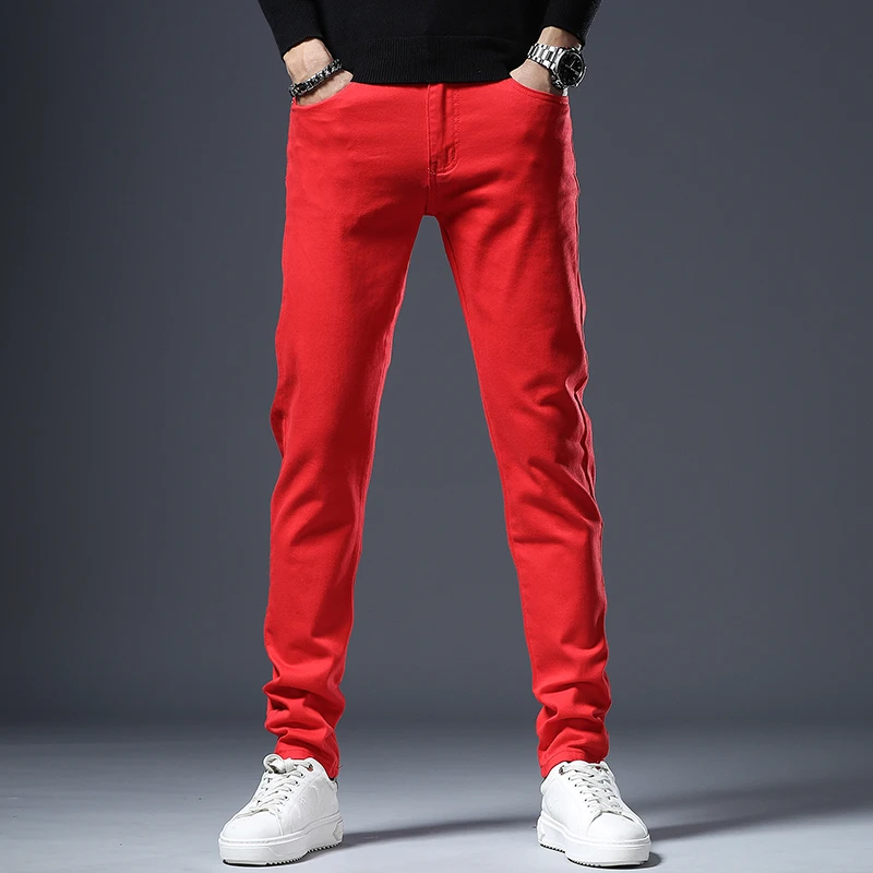 

Red Embroidered Slim Fit Men's Jeans Elastic Casual Long Trousers Autumn New Sle Comfortable Cotton Stretch Denim Pants