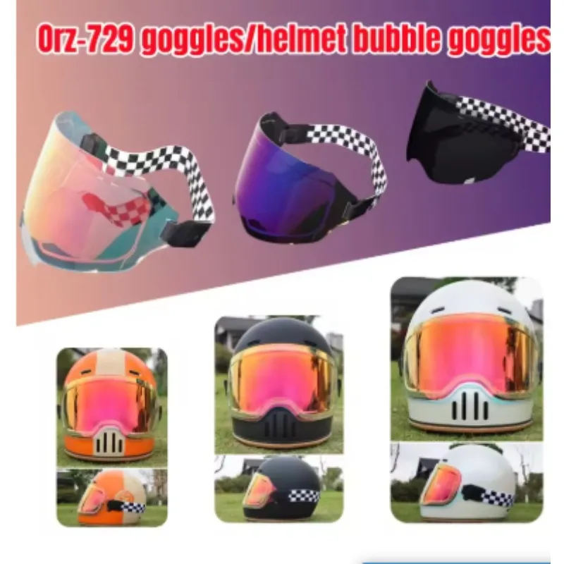 Orz-729 Strap Goggles Motorcycle Helmet Bubble Mirror 3/4 Retro Half Helmet Helmet All Season Transparent Wind