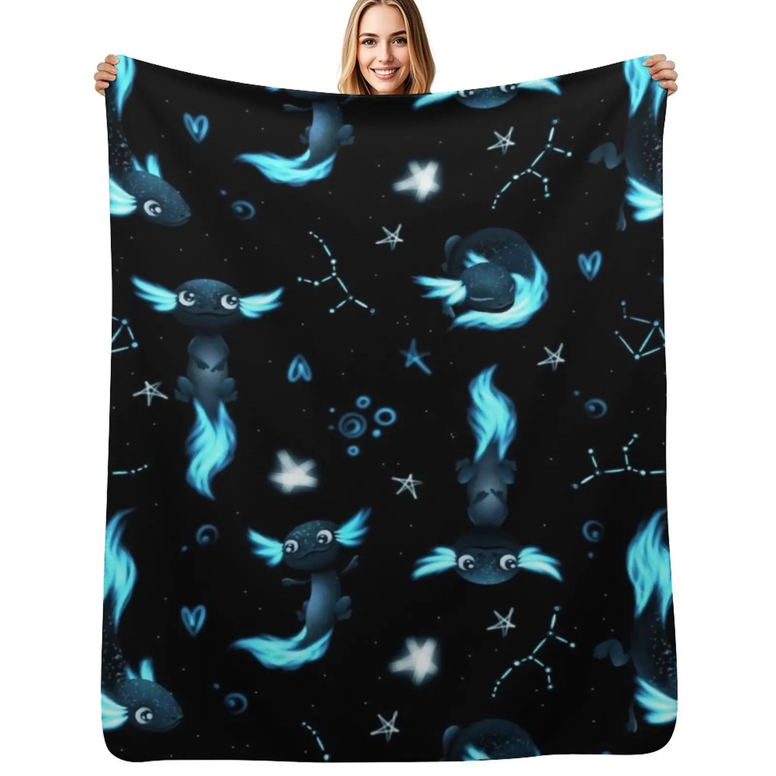 Cute black axolotls pattern, gift for axolotl lover Throw Blanket Anti Shedding Soft Fuzzy Blanket for Home