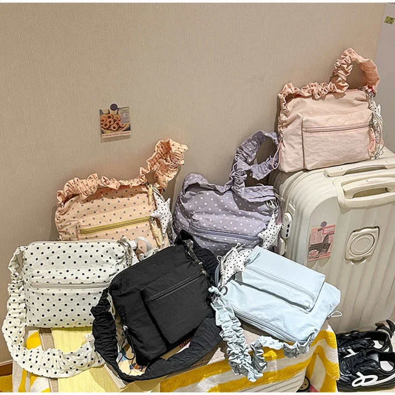 Koreanische Umhängetasche aus Segeltuch mit Polka Dots, leichte, lässige Damen-Umhängetasche für den Sommer, süße, niedliche, vielseitige Pendler-Handtasche – Detail 29