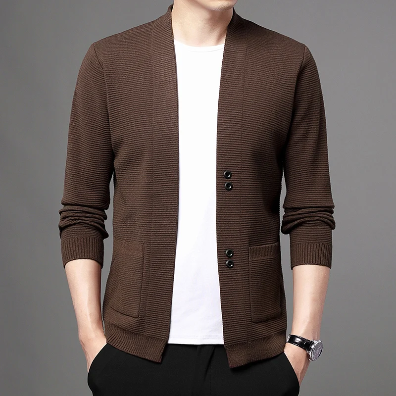 

2025 Popular Men's Outerwear Autumn New Trend Fashionable Sweater Business Slim Fit Cardigan Solid Color Top