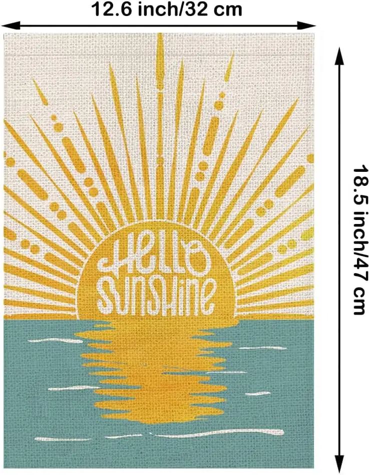 Hello Sunshine Garden Flag Sunset Over Sea Double Sided Vertical Summer Yard Outdoor Decoration 12×18 Inch (Size for Garden-12.5