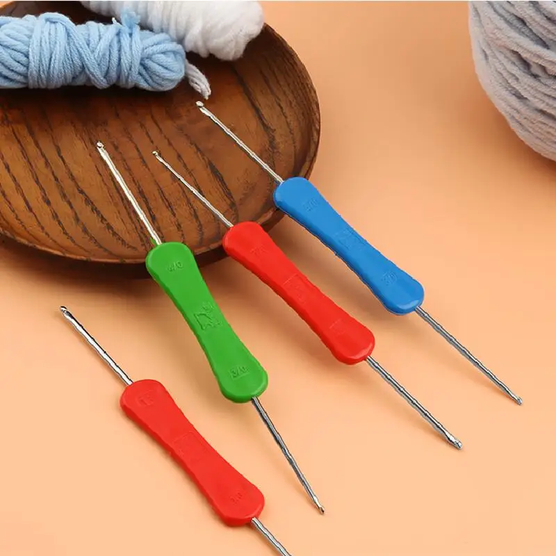 5pcs/Set Pengfei Double Head Hook Needle Colorful Plastic Handle Metal Hook Household Sweater Shoes and Hats DIY Knitting Tools